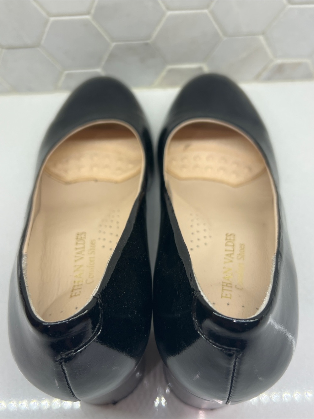 Ethan Valdes Black Patent Leather Wonder Pump Block Heel Loafer Shoes Women 39 - Picture 3 of 10